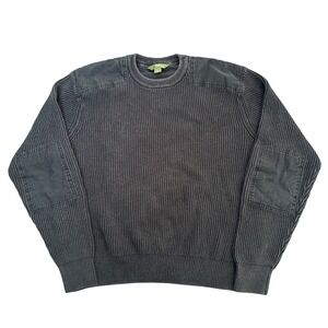 Gander Mountain Mens Large Black Ribbed Commando Sweater Shoulder Elbow Patches